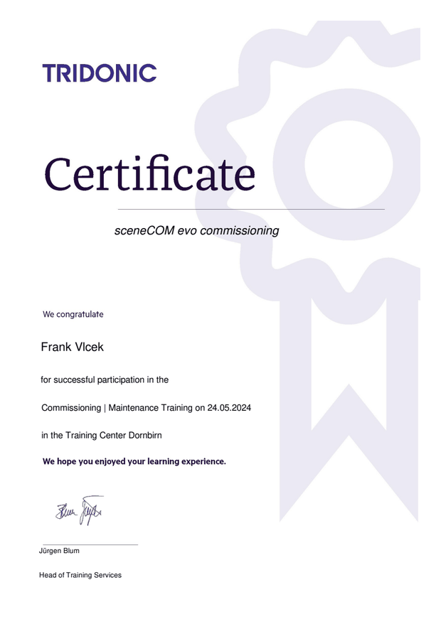 Frank Vlcek — certificate