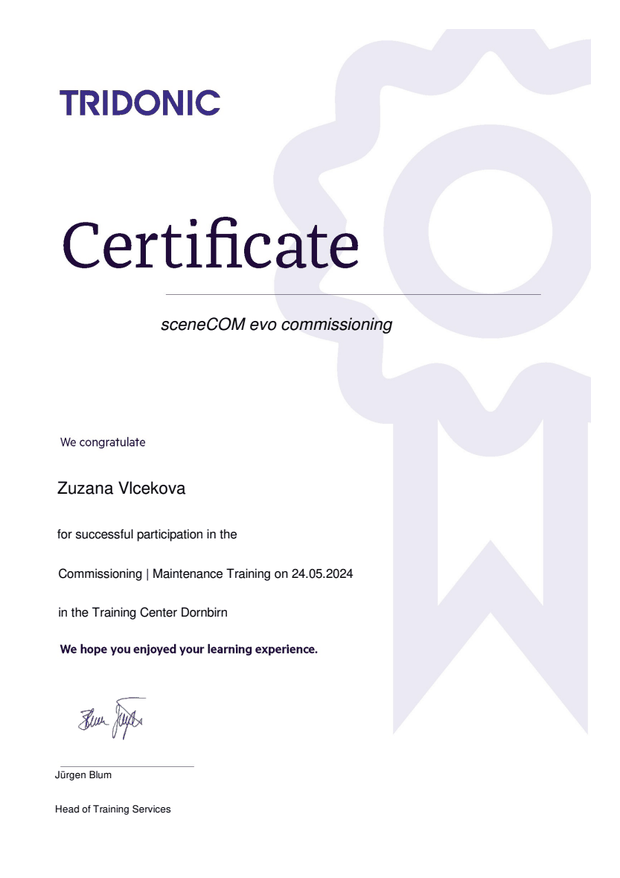 Zuzana Vlcekova — certificate