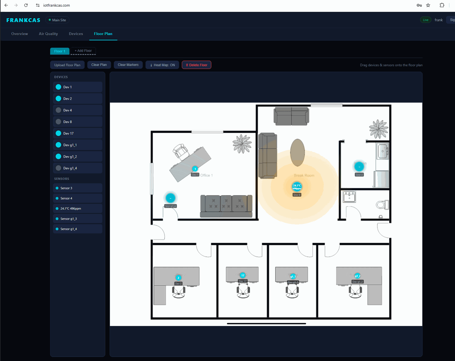 IoT floor plan with sensor positions